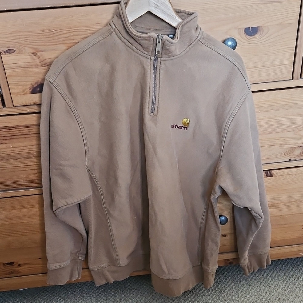 Carhartt Men's Zip-Neck Pullover in Tan with Sweatshirt